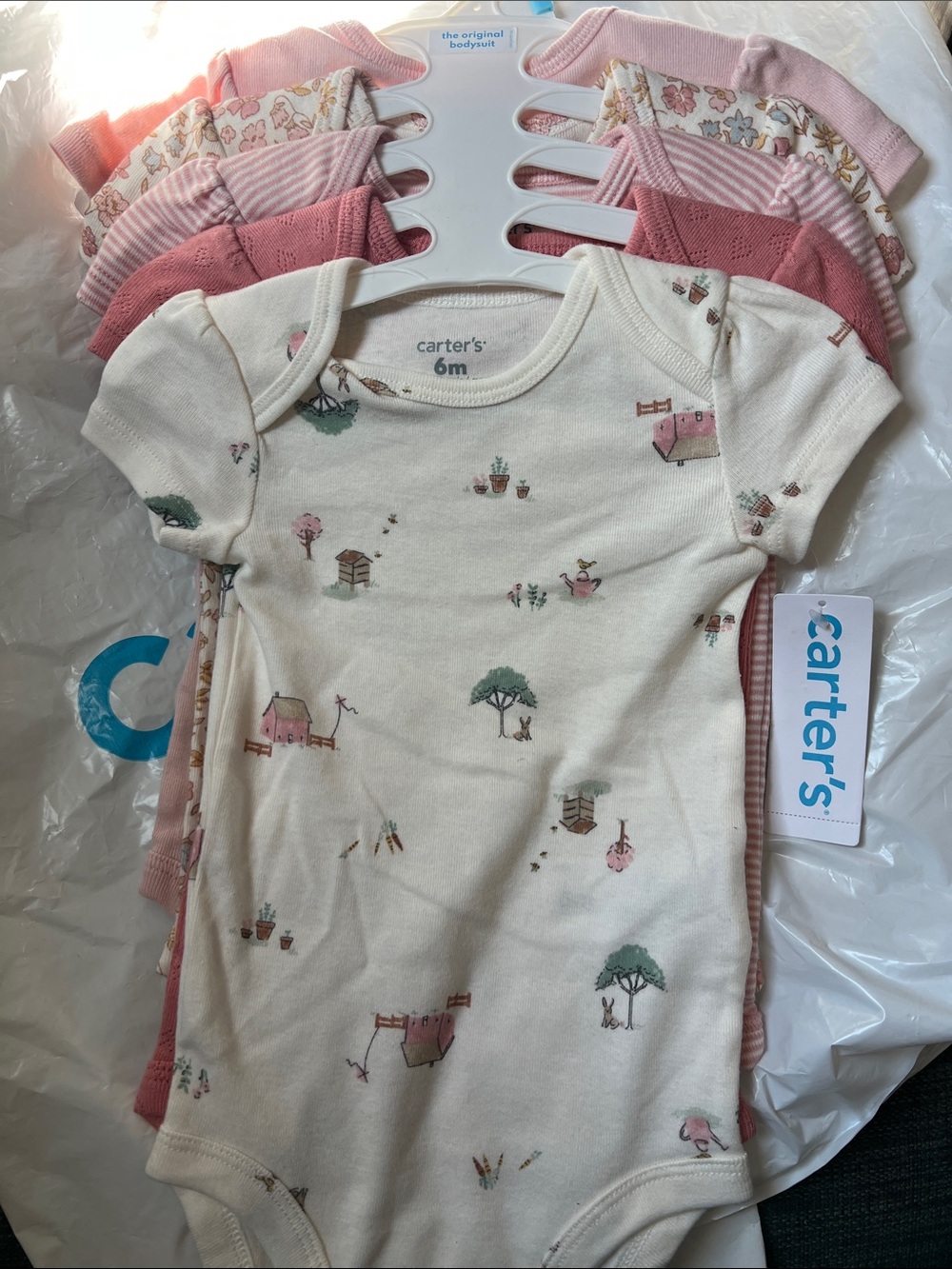 Carter's Cream and Pink Printed Short-Sleeve Baby Bodysuits (Pack)